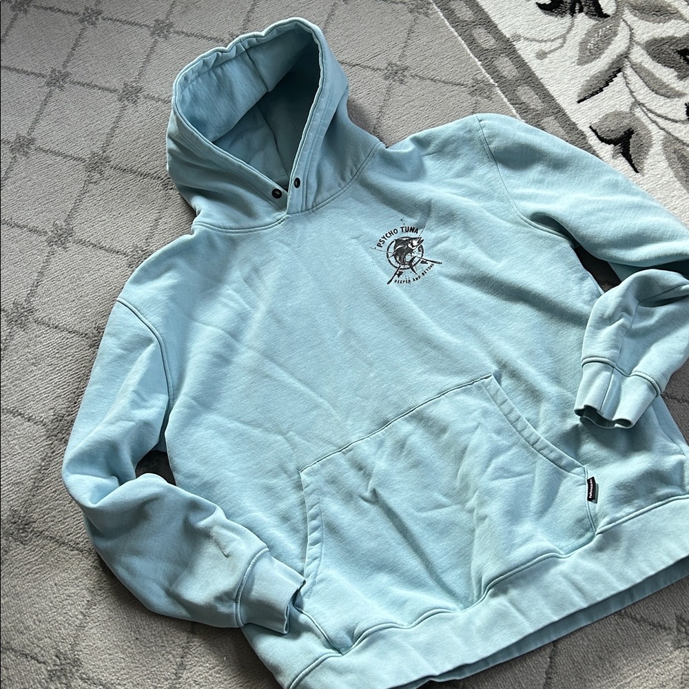 Light Blue Crewneck Hoodie with Small Chest Logo - Picture 2 of 10